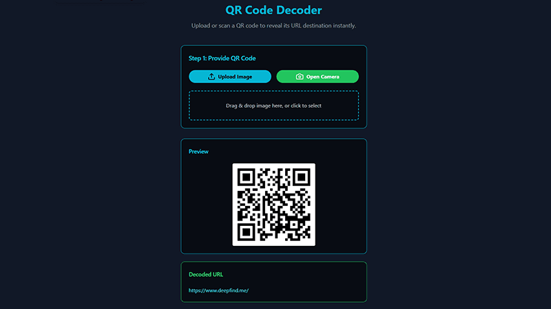 QR Code Decoder Tool UI