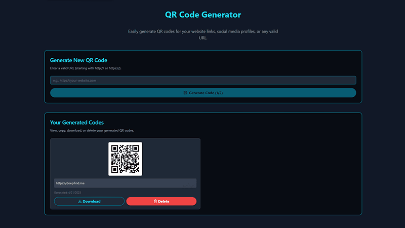 QR Code Generator Tool UI