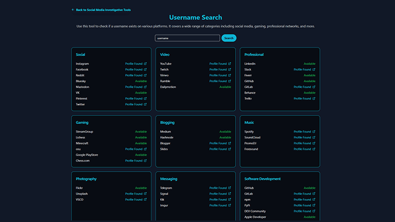 DeepFind.Me Username Search UI